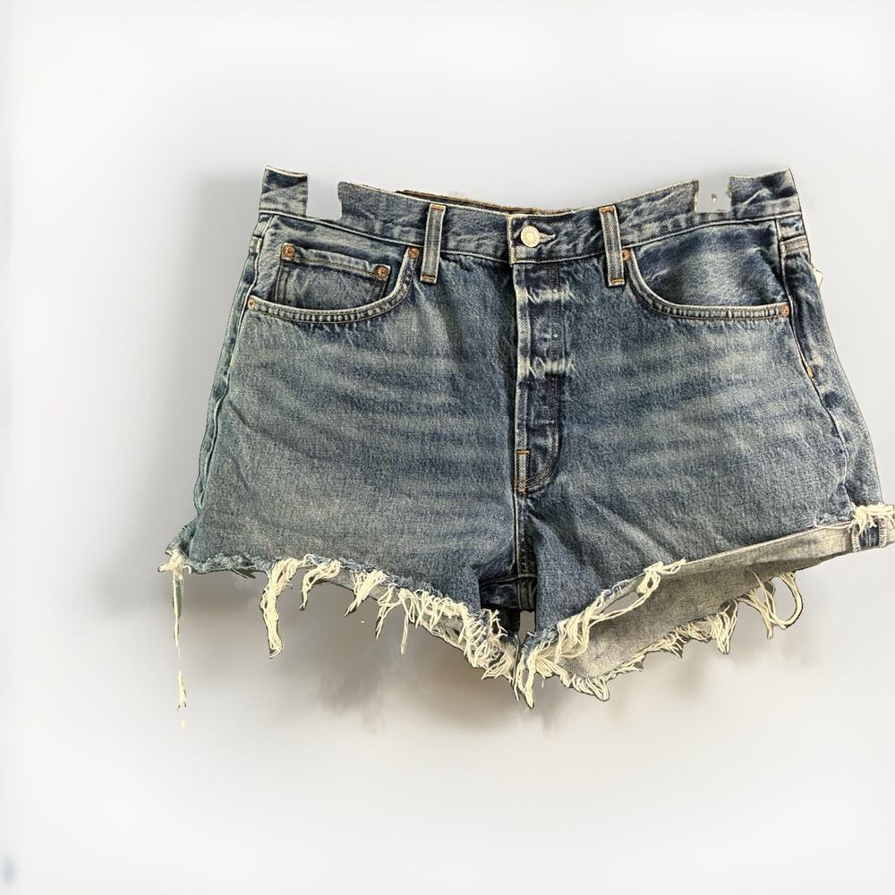 AGOLDE Parker Long Cut Off Denim Short Size 31 Raw Hem Frayed High Rise